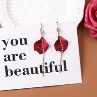 Retro Rose Petal Inlaid Rhinestone Chain Long Tassel Drop Earrings Wholesale main image 1