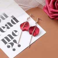 Retro Rose Petal Inlaid Rhinestone Chain Long Tassel Drop Earrings Wholesale main image 3