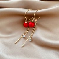 Fashion Inlaid Red Pearl Long Tassel Alloy Drop Earrings Wholesale main image 3