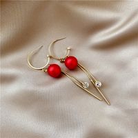 Fashion Inlaid Red Pearl Long Tassel Alloy Drop Earrings Wholesale main image 4