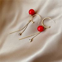 Fashion Inlaid Red Pearl Long Tassel Alloy Drop Earrings Wholesale main image 5