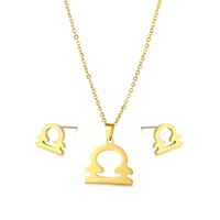Libra Twelve Constellation Pendant Stainless Steel Necklace Earrings Set main image 6