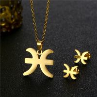 Pisces Twelve Constellation Pendant Stainless Steel Necklace Earrings Set main image 2