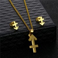 Sagittarius Twelve Constellation Pendant Stainless Steel Necklace Earrings Set main image 2