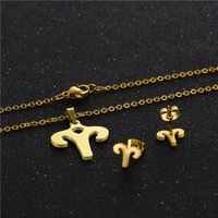 Twelve Constellation Aries Pendant Stainless Steel Necklace Earrings Set main image 3