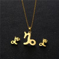 Twelve Constellation Capricorn Pendant Stainless Steel Necklace Earrings Set main image 2