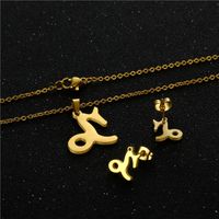 Twelve Constellation Capricorn Pendant Stainless Steel Necklace Earrings Set main image 5