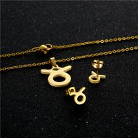 Twelve Constellation Taurus Clavicle Chain Stainless Steel Necklace Earrings Set main image 5