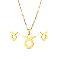 Twelve Constellation Taurus Clavicle Chain Stainless Steel Necklace Earrings Set main image 6