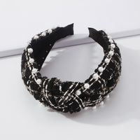 Jewelry Fabric Simple Inlaid Pearl Knot Contrast Color Plaid Headband main image 4