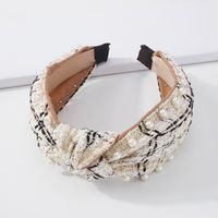 Jewelry Fabric Simple Inlaid Pearl Knot Contrast Color Plaid Headband main image 5