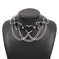 Simple Hip-hop Punk Exaggerated Metal Texture Pu Heart Shaped Necklace main image 6