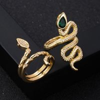 Fashion New Copper Gold-plated Micro-set Zircon Snake Open Ring Female main image 2