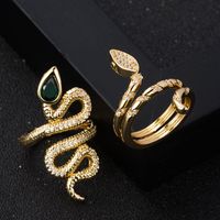 Fashion New Copper Gold-plated Micro-set Zircon Snake Open Ring Female main image 3