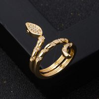 Fashion New Copper Gold-plated Micro-set Zircon Snake Open Ring Female main image 4