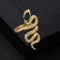 Fashion New Copper Gold-plated Micro-set Zircon Snake Open Ring Female main image 5