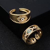 Fashion Copper Gold-plated Micro-set Zircon Devil's Eye Opening Adjustable Ring main image 1