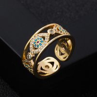 Fashion Copper Gold-plated Micro-set Zircon Devil's Eye Opening Adjustable Ring main image 4