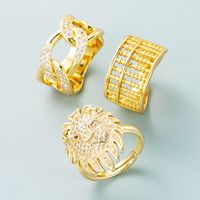 Fashion 18k Gold Copper Inlaid Zirconium Opening Adjustable Pair Ring main image 3