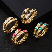 Fashion Copper Gold-plated Micro-set Zircon Drip Oil Bamboo Snake Open Ring main image 2