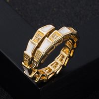 Fashion Copper Gold-plated Micro-set Zircon Drip Oil Bamboo Snake Open Ring main image 4