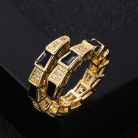 Fashion Copper Gold-plated Micro-set Zircon Drip Oil Bamboo Snake Open Ring main image 5
