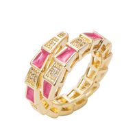 Fashion Copper Gold-plated Micro-set Zircon Drip Oil Bamboo Snake Open Ring main image 6