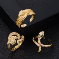 Fashion Copper Gold-plated Micro-set Zircon Hip-hop Snake Open Ring Female main image 1