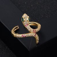 Fashion Copper Gold-plated Micro-set Zircon Hip-hop Snake Open Ring Female main image 3