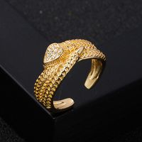 Fashion Copper Gold-plated Micro-set Zircon Hip-hop Snake Open Ring Female main image 4