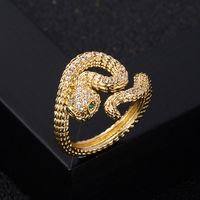 Fashion Copper Gold-plated Micro-set Zircon Hip-hop Snake Open Ring Female main image 5
