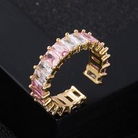 Fashion Copper Micro-encrusted Seven-color Zircon Geometric Rainbow Ring main image 4