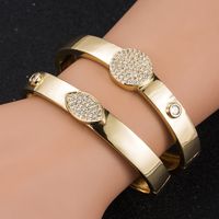 New Copper Inlaid Zircon Real Gold Electroplating Women's Buckle Smooth Copper Bracelet main image 3