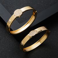 New Copper Inlaid Zircon Real Gold Electroplating Women's Buckle Smooth Copper Bracelet main image 4