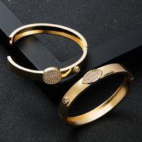 New Copper Inlaid Zircon Real Gold Electroplating Women's Buckle Smooth Copper Bracelet main image 2