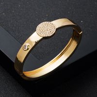New Copper Inlaid Zircon Real Gold Electroplating Women's Buckle Smooth Copper Bracelet main image 5