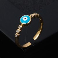 Fashion Copper Gold-plated Micro-set Zircon Drip Oil Devil's Eye Geometric Ring main image 4