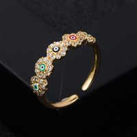 Fashion Copper Gold-plated Micro-set Zircon Drip Oil Devil's Eye Geometric Ring main image 5