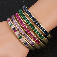 Fashion Rainbow Series Copper-plated Real Gold Micro-set Zircon Open Bracelet main image 2