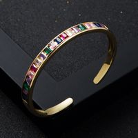 Fashion Rainbow Series Copper-plated Real Gold Micro-set Zircon Open Bracelet main image 5