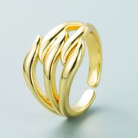 خاتم أزياء متعدد الطبقات مطلي بالنحاس الكوري من الذهب الحقيقي خاتم إصبع الذيل main image 2