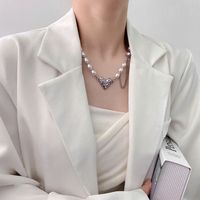 Fashion Pink Pearl Heart Double-layer Titanium Steel Clavicle Chain Bracelet Wholesale sku image 2