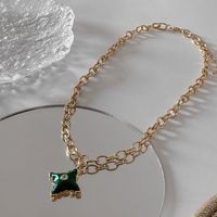 Fashion Hollow Chain Trend Green Four-cornered Star Titanium Steel Necklace sku image 1