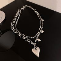 Fashion Irregular Heart Double Layered Trend Titanium Steel Necklace Wholesale sku image 1