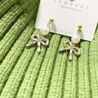 Fashion Bows Rhinestone Earring Simple Pearl Alloy Drop Earrings sku image 2