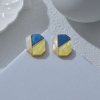 New Simple Geometric Contrast Color Acetate Female Fashion Square Retro Alloy Earrings sku image 2