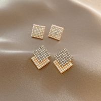 Fashion New Square Cute Pearl Simple Style Alloy Earrings sku image 2