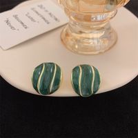Fashion Autumn And Winter New Green Geometric Irregular Retro Oval Alloy  Earrings sku image 1