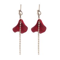Retro Rose Petal Inlaid Rhinestone Chain Long Tassel Drop Earrings Wholesale sku image 1