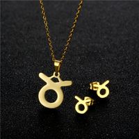 Twelve Constellation Taurus Clavicle Chain Stainless Steel Necklace Earrings Set sku image 1